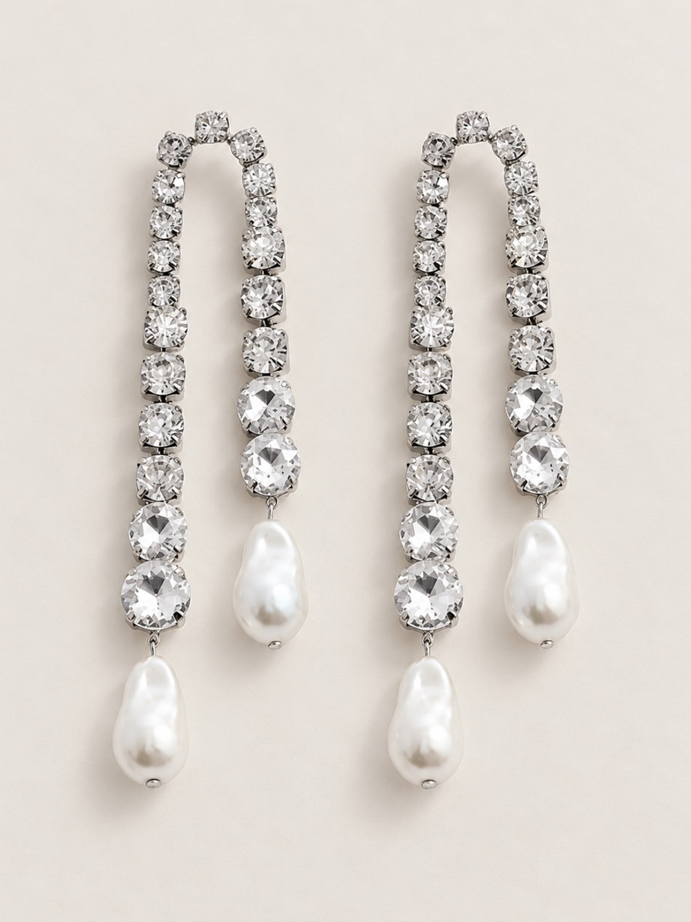 New! Silver Rhinestone Pearl Drop Earrings NWOT